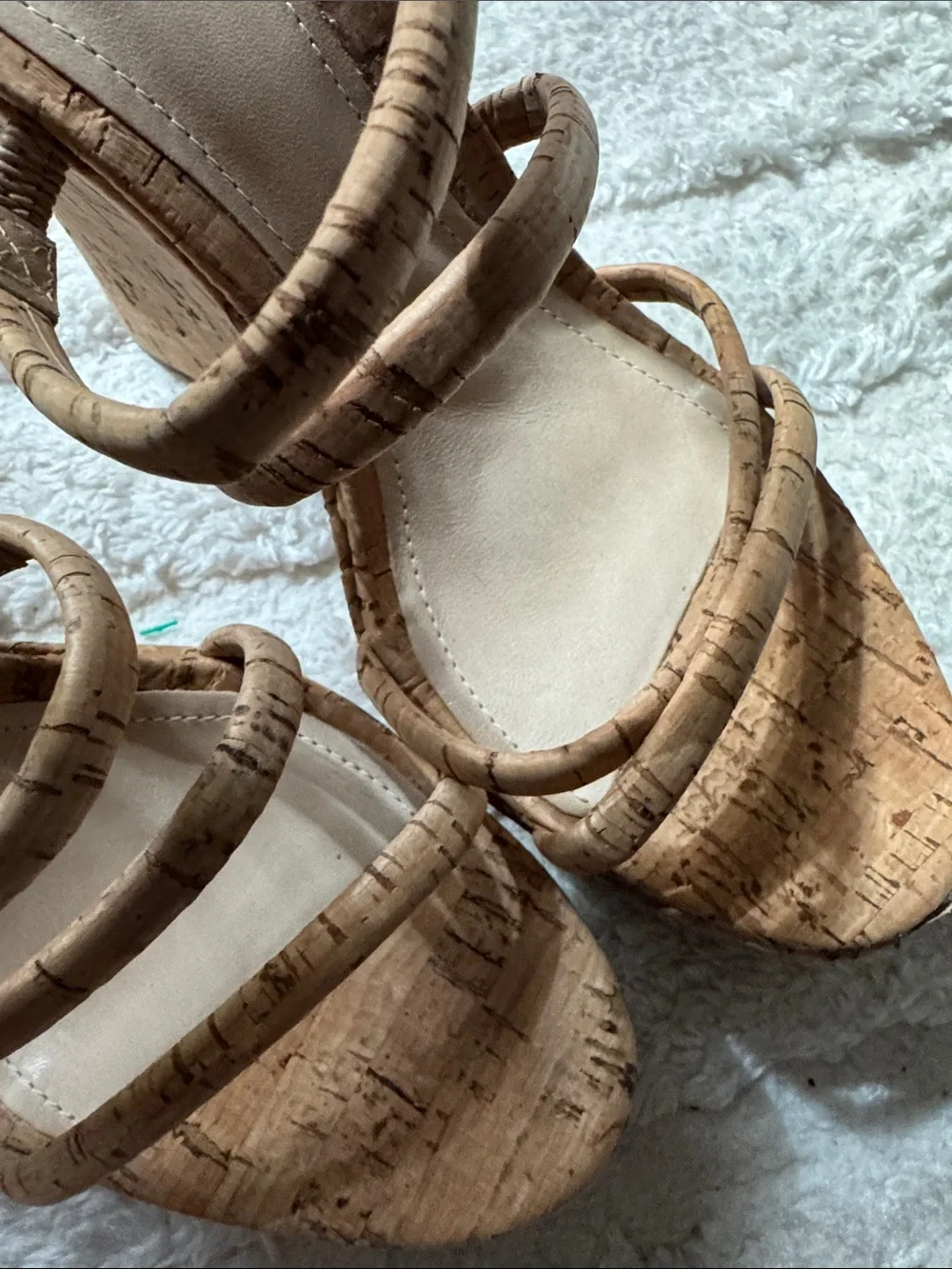 SCHUTZ Cork Multi-Strap Wedge Sandals in Natural